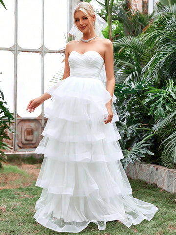 Layer Hem Mesh Tube Wedding Dress