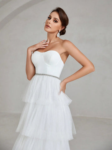 Layer Hem Mesh Tube Wedding Dress