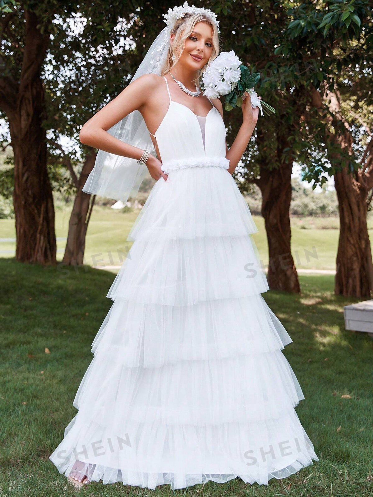 Layer Mesh Hem Cami Wedding Dress