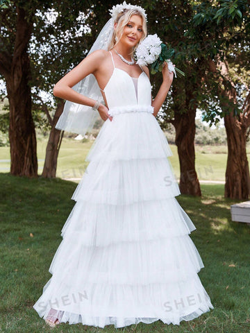 Layer Mesh Hem Cami Wedding Dress