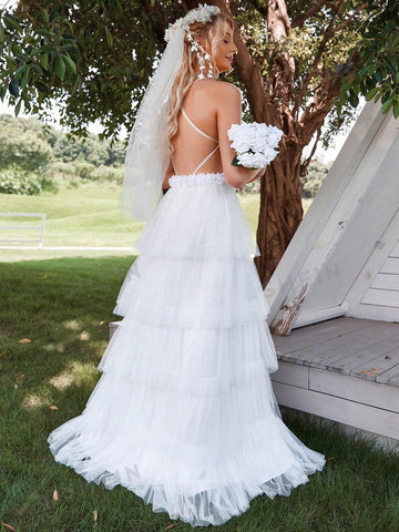 Layer Mesh Hem Cami Wedding Dress