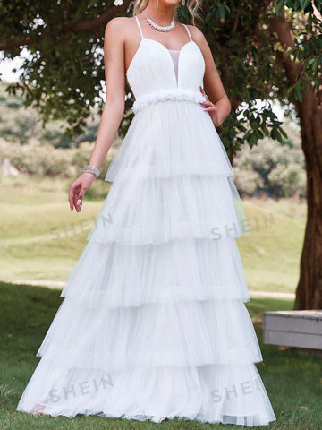 Layer Mesh Hem Cami Wedding Dress