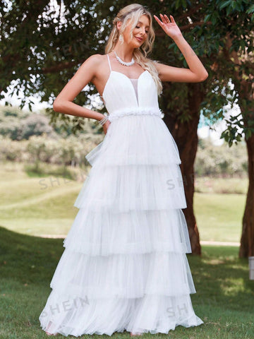 Layer Mesh Hem Cami Wedding Dress
