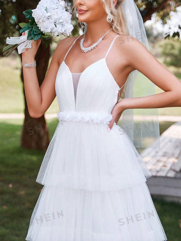 Layer Mesh Hem Cami Wedding Dress