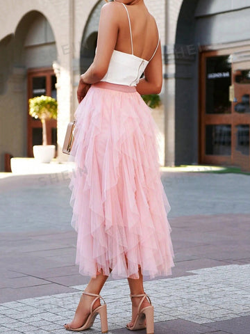 Ditsy Floral Print Slant Pocket Ruffle Hem Skirt