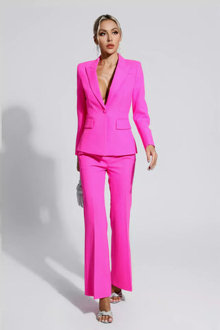 Lennox Pink V-neck Long Sleeve Blazer Set
