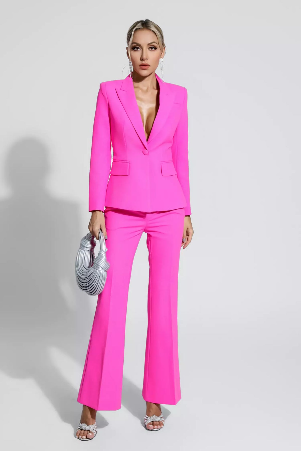Lennox Pink V-neck Long Sleeve Blazer Set