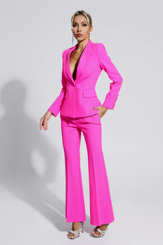 Lennox Pink V-neck Long Sleeve Blazer Set
