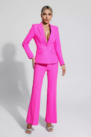 Lennox Pink V-neck Long Sleeve Blazer Set