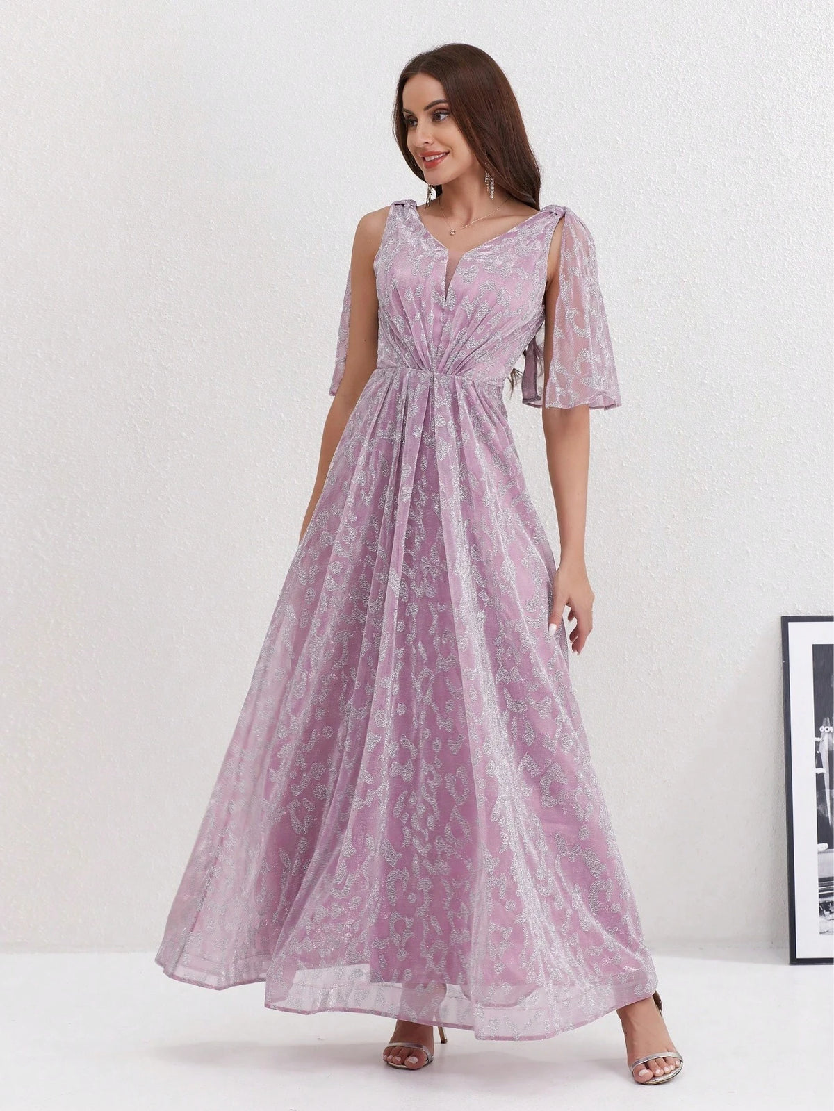 Leopard Jacquard High Waist Long Evening Dress