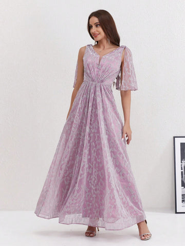 Leopard Jacquard High Waist Long Evening Dress