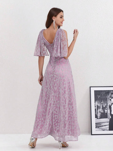 Leopard Jacquard High Waist Long Evening Dress