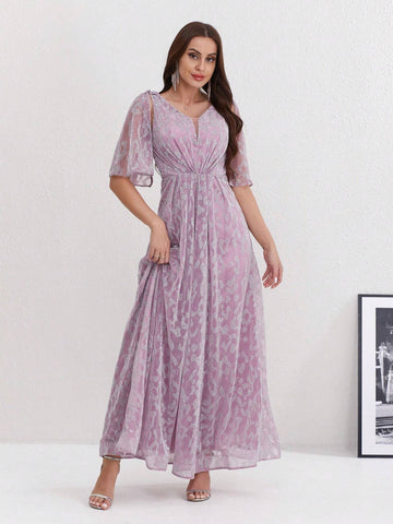 Leopard Jacquard High Waist Long Evening Dress