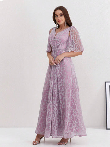 Leopard Jacquard High Waist Long Evening Dress