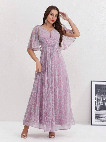 Leopard Jacquard High Waist Long Evening Dress