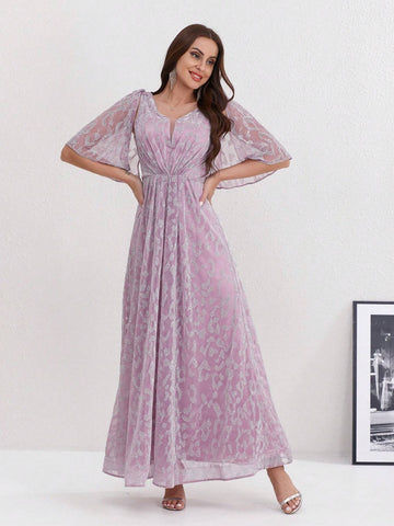 Leopard Jacquard High Waist Long Evening Dress