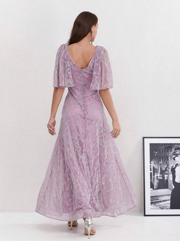 Leopard Jacquard High Waist Long Evening Dress