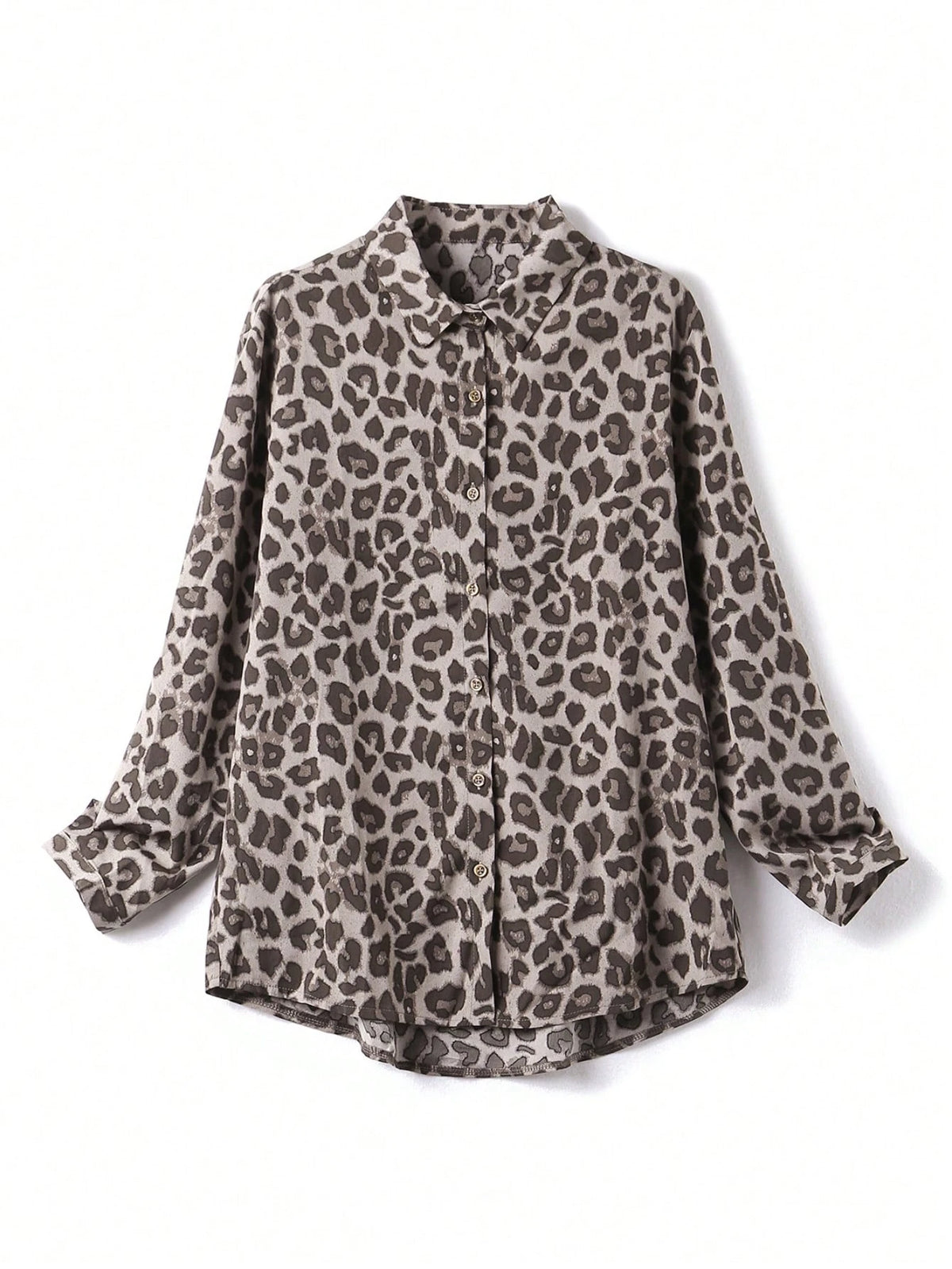 Leopard Print Button Front Shirt, Elegant Long Sleeve Lapel Collar Shirt, Women's Clothing