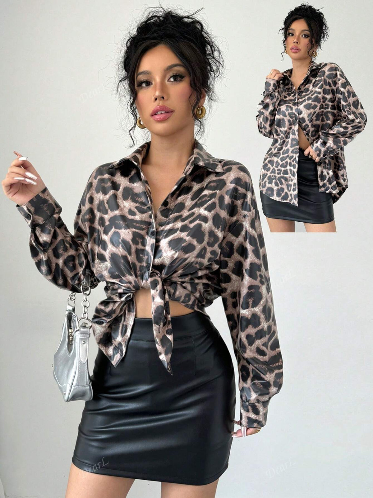 Leopard Print Button Up Front Short Back Long Loose Casual All-Match Waterproof Windbreaker Thin Long Sleeve Blouse For Ladies Early Autumn