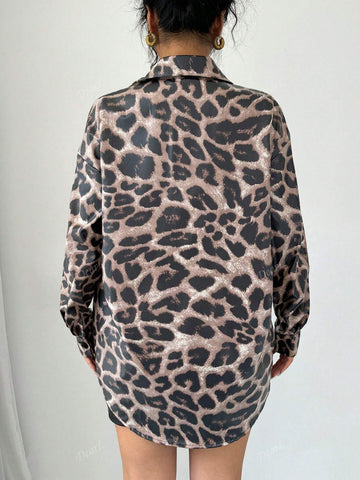 Leopard Print Button Up Front Short Back Long Loose Casual All-Match Waterproof Windbreaker Thin Long Sleeve Blouse For Ladies Early Autumn