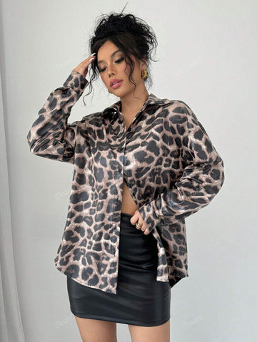 Leopard Print Button Up Front Short Back Long Loose Casual All-Match Waterproof Windbreaker Thin Long Sleeve Blouse For Ladies Early Autumn