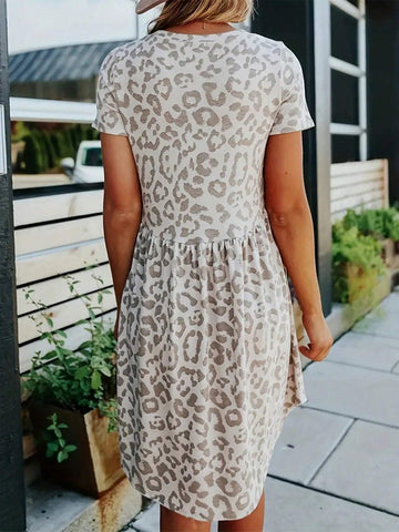 Leopard Print Short Sleeve Women Dress