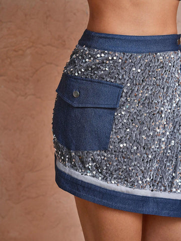Let Your Light Shine Designer Sequin Asymmetric Hem Skirt