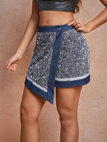 Let Your Light Shine Designer Sequin Asymmetric Hem Skirt