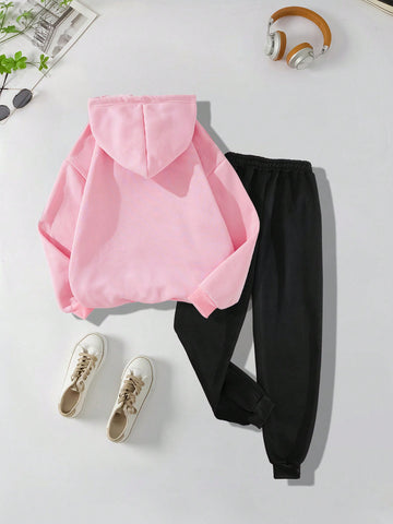 Letter And Lips Print Hoodie And Sweatpants 2 Pieces Set