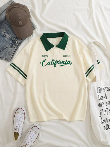 Letter Graphic Contrast Collar Tee