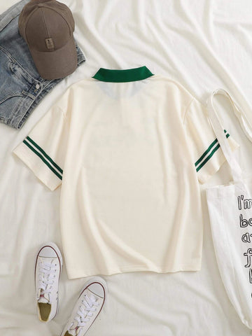 Letter Graphic Contrast Collar Tee