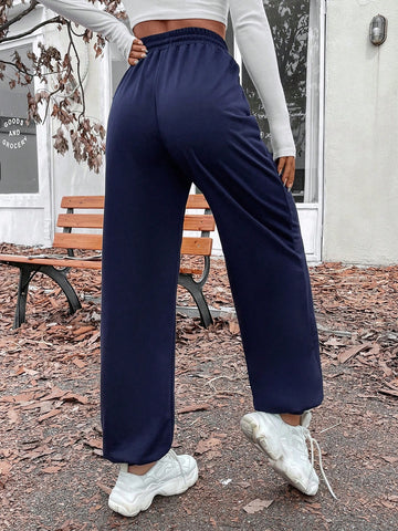 Letter Graphic Drawstring Waist Sweatpants