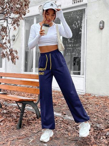 Letter Graphic Drawstring Waist Sweatpants