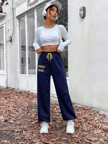 Letter Graphic Drawstring Waist Sweatpants
