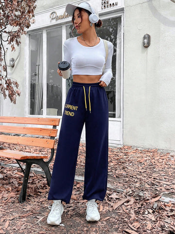 Letter Graphic Drawstring Waist Sweatpants