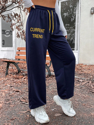 Letter Graphic Drawstring Waist Sweatpants