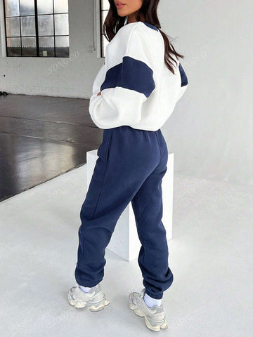 Letter Graphic Drop Shoulder Sweatshirt & Sweatpants