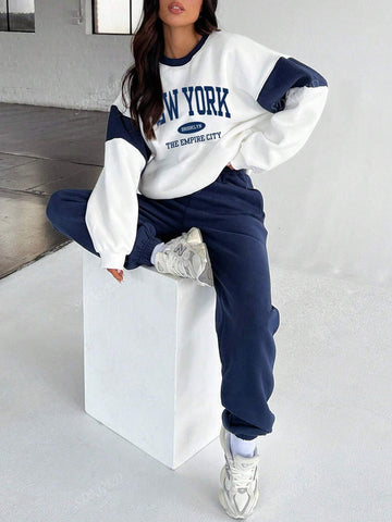 Letter Graphic Drop Shoulder Sweatshirt & Sweatpants