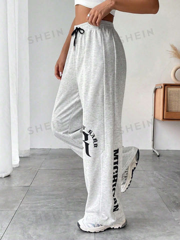 Letter Graphic Elastic Waist Sweatpants