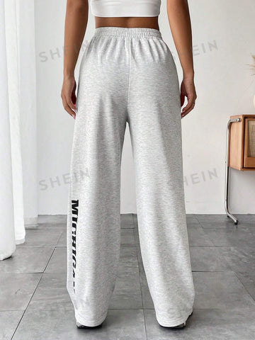 Letter Graphic Elastic Waist Sweatpants