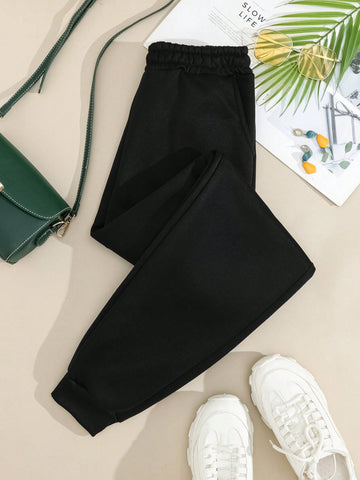 Letter Graphic Elastic Waist Sweatpants