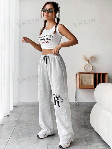 Letter Graphic Elastic Waist Sweatpants