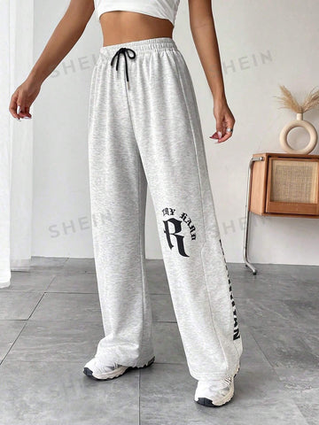Letter Graphic Elastic Waist Sweatpants