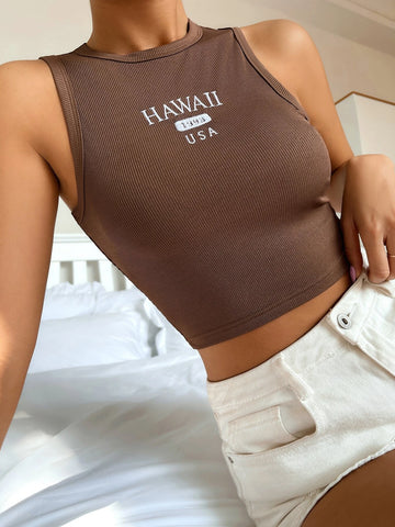 Letter Graphic Rib-knit Top