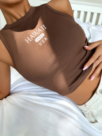 Letter Graphic Rib-knit Top