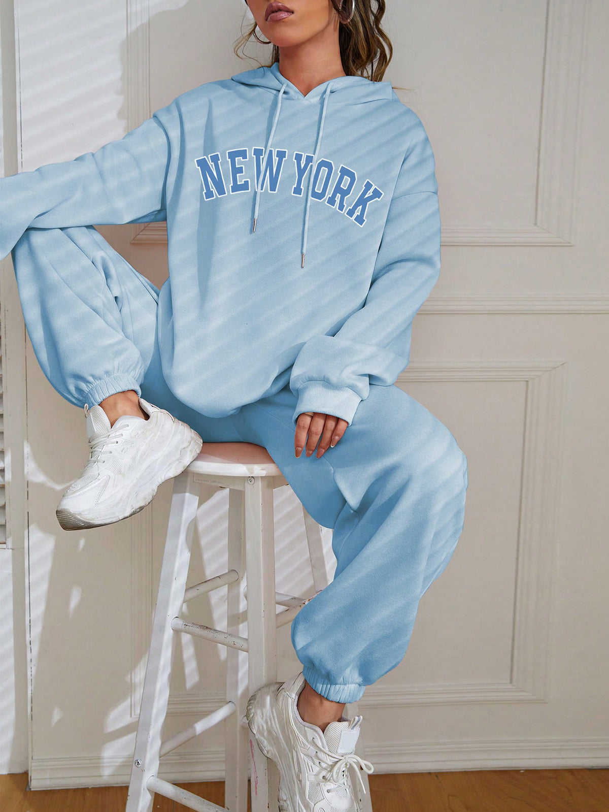 Letter Print Hooded Sweatshirt Set