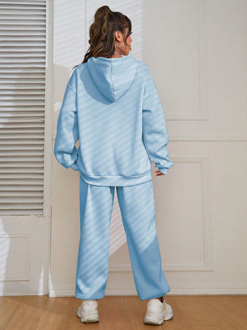 Letter Print Hooded Sweatshirt Set