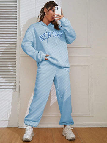 Letter Print Hooded Sweatshirt Set