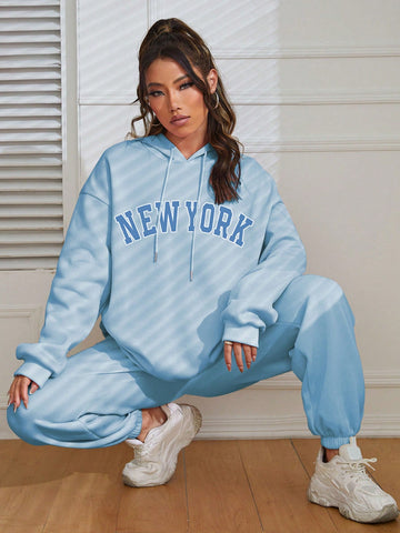 Letter Print Hooded Sweatshirt Set