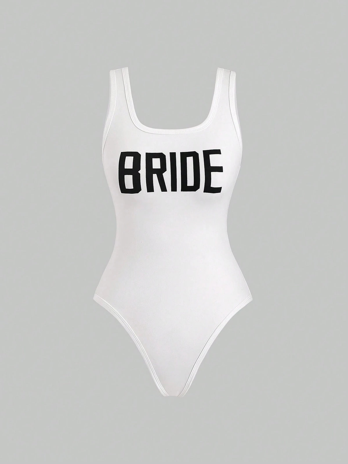 Letter Printed Round Neck Sleeveless Slim Bodysuit